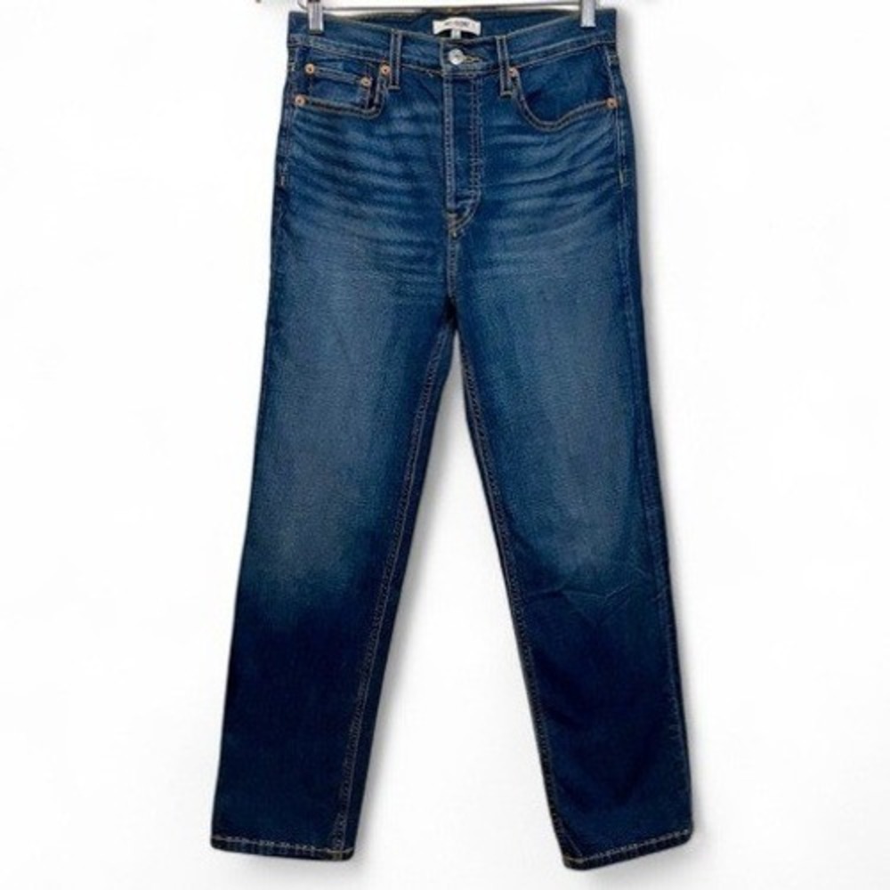 NWT RE/Done 70's Stove Pipe High Rise Ankle Crop Dark Faded Blue Jeans 27 $295